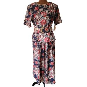 NWT Vintage 80s 90s Brandywine Creek Belted Button Dress Floral Secretary